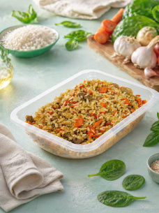 Плов из дикого риса с крупой, овощами и цыпленком